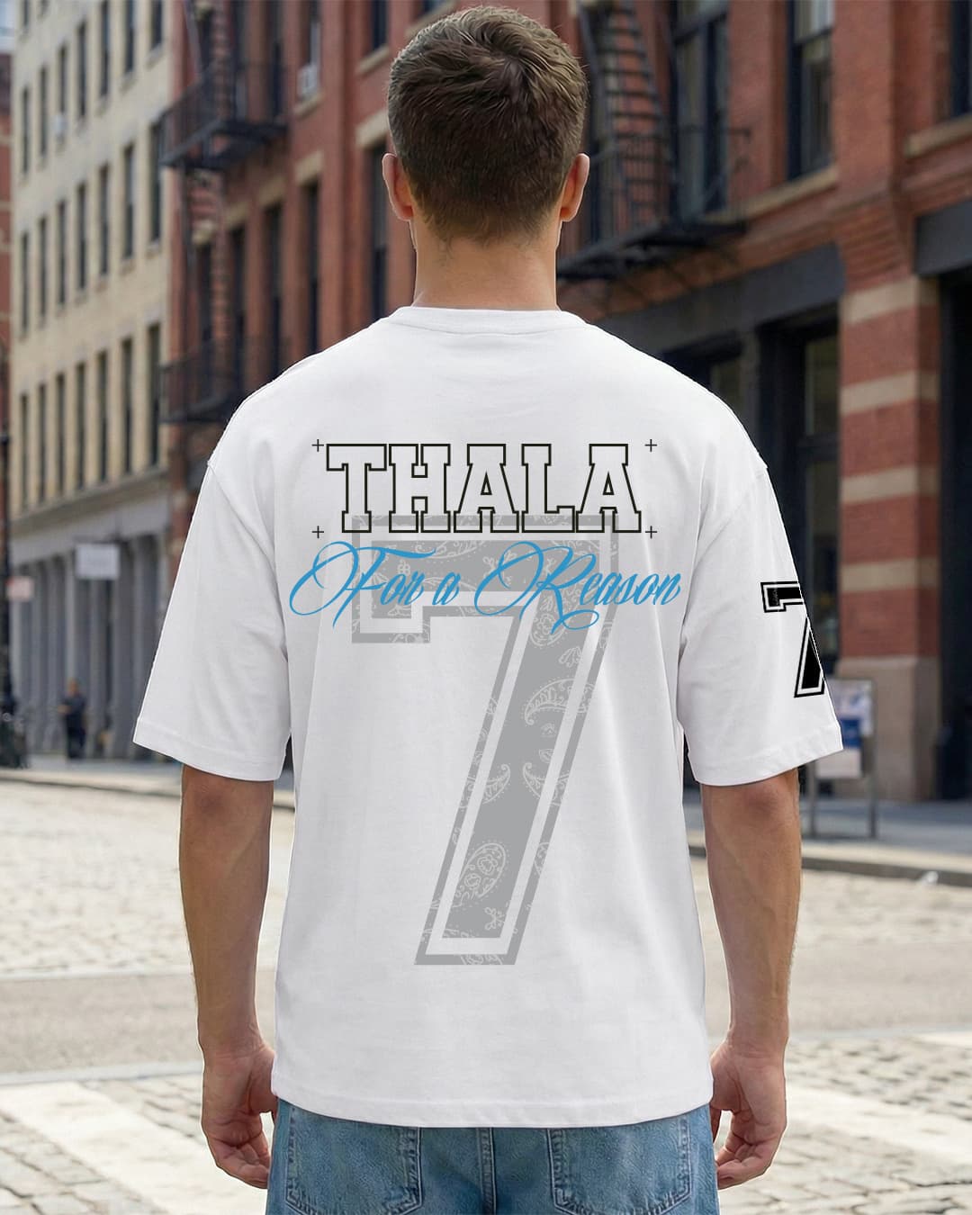 Men's White Thala Typography Oversized T-shirt
