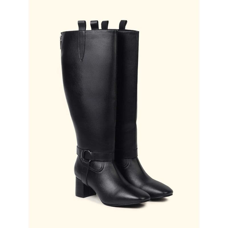 Yoho Black 2 in 1 Convertible Knee-High to Ankle Boots with Block Heel for Women