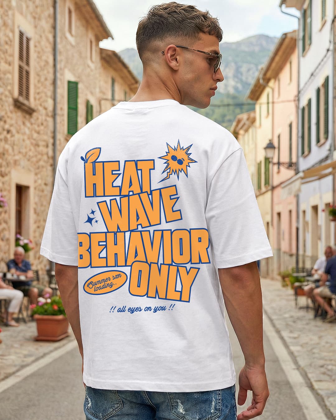 Men's White Heat Wave Typography Oversized T-shirt
