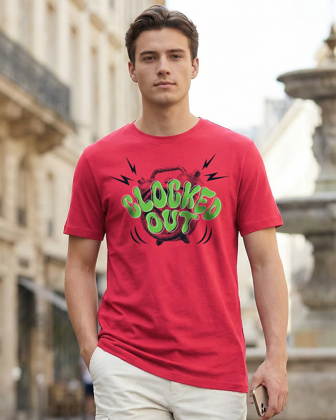 Men's Bold Red Clocked Out Graphic Printed T-shirt