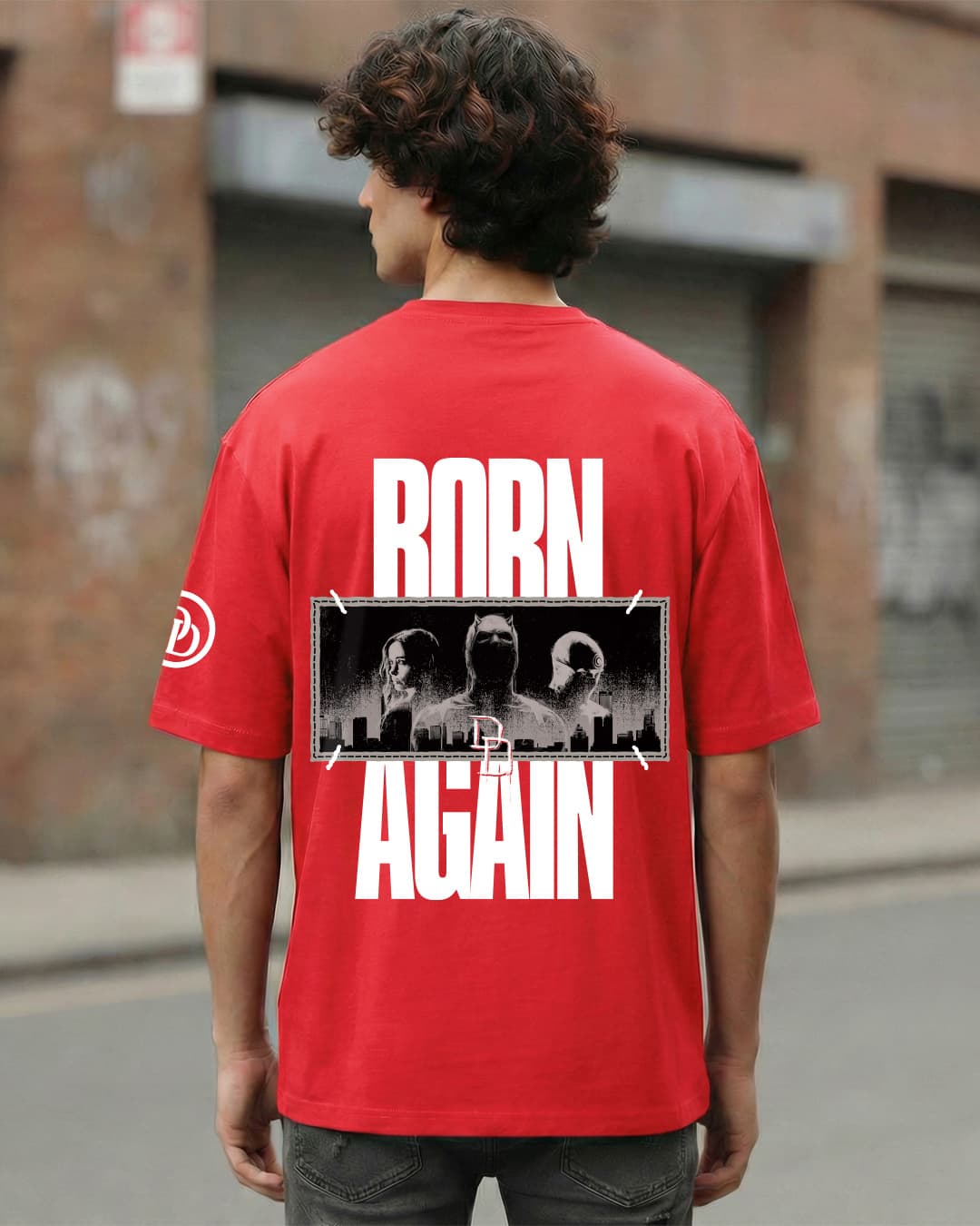 Men's Salsa Red Born Again Graphic Printed Oversized T-shirt