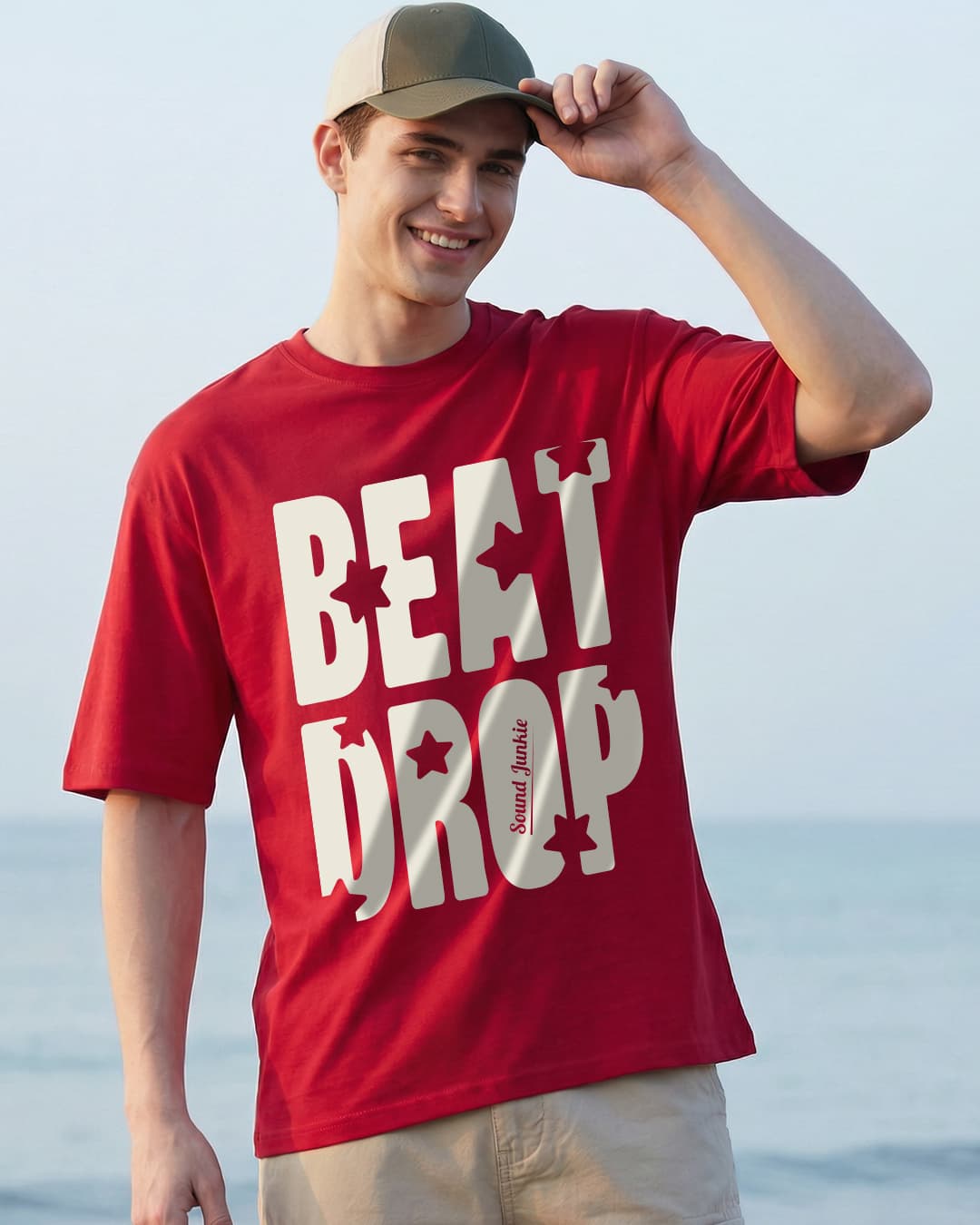 Men's Bold Red Beat Drop Typography Oversized T-shirt