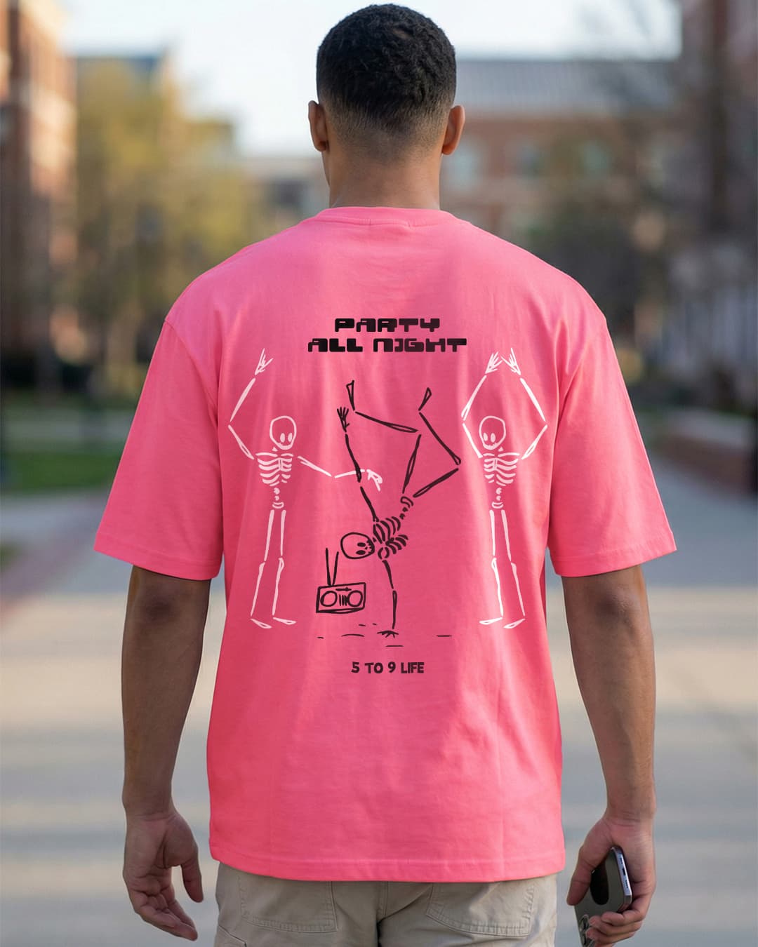 Men's Fandango Pink Party Graphic Printed Oversized T-shirt