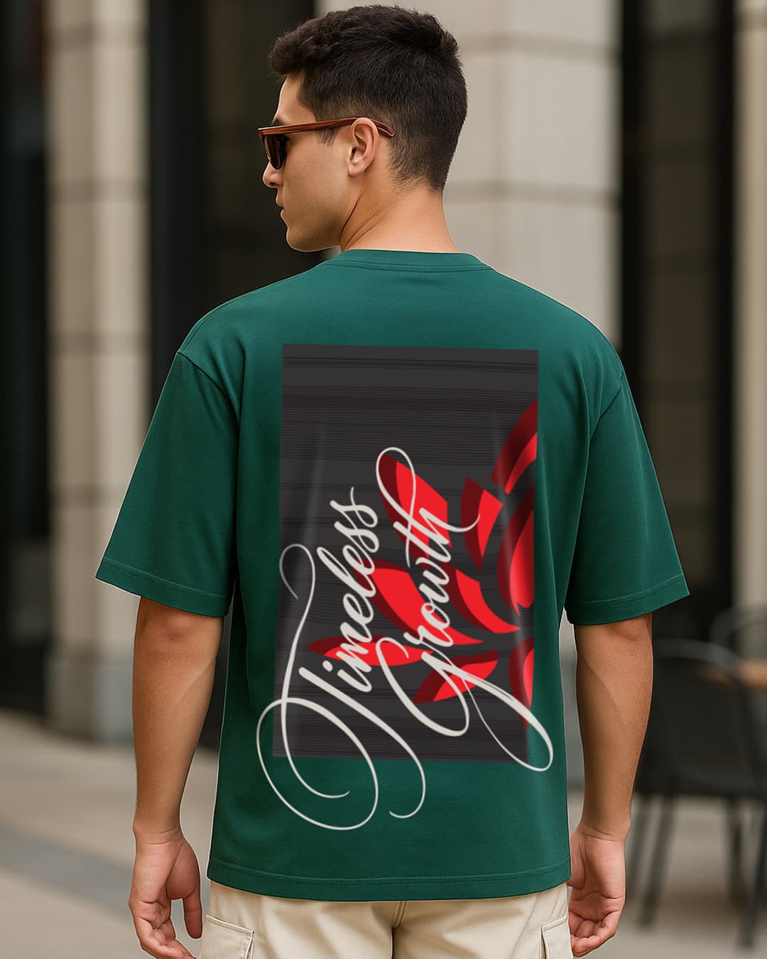 Men's Aventurine Green Timeless Growth Graphic Printed Oversized T-shirt