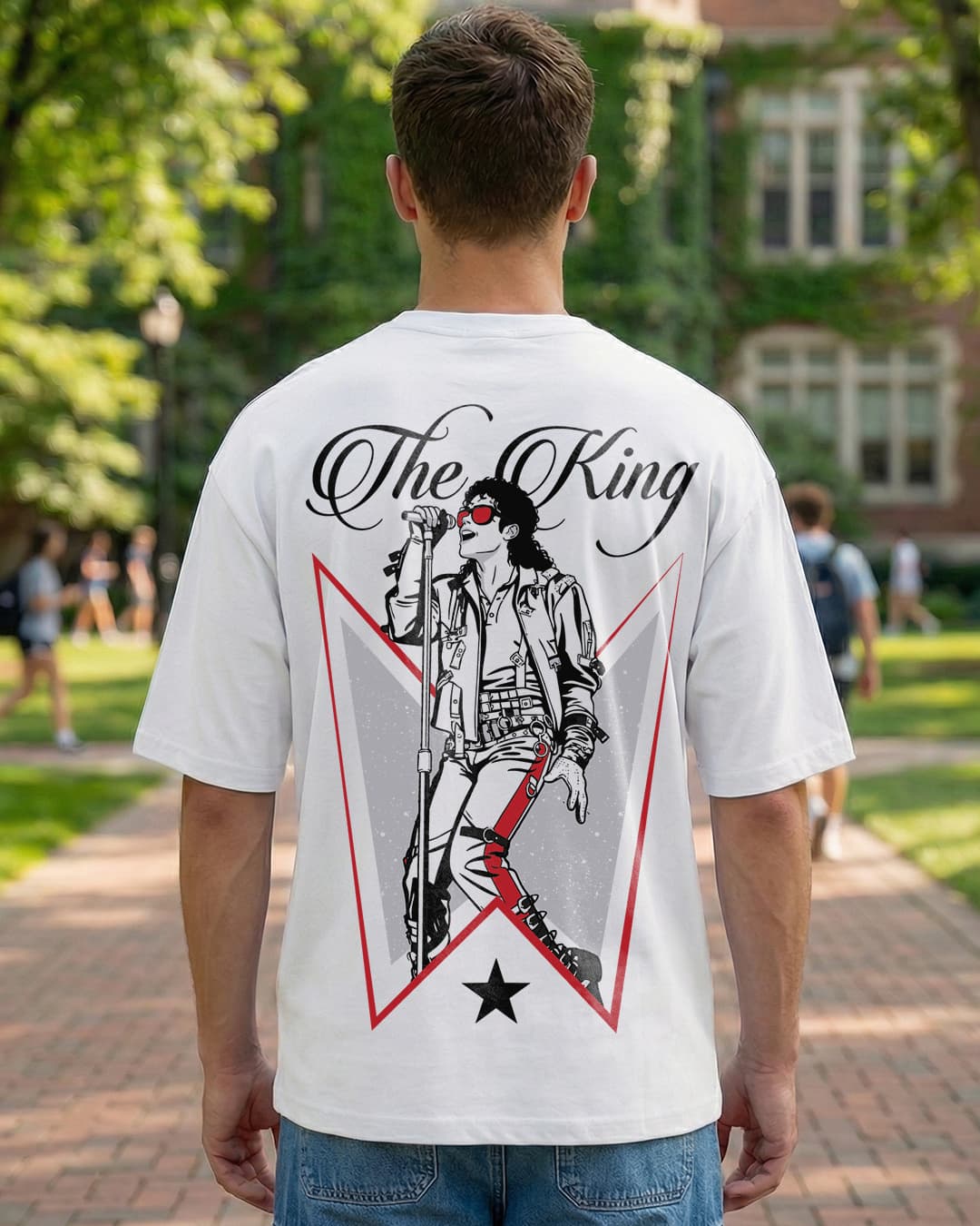 Men's White Pop King Graphic Printed Oversized T-shirt