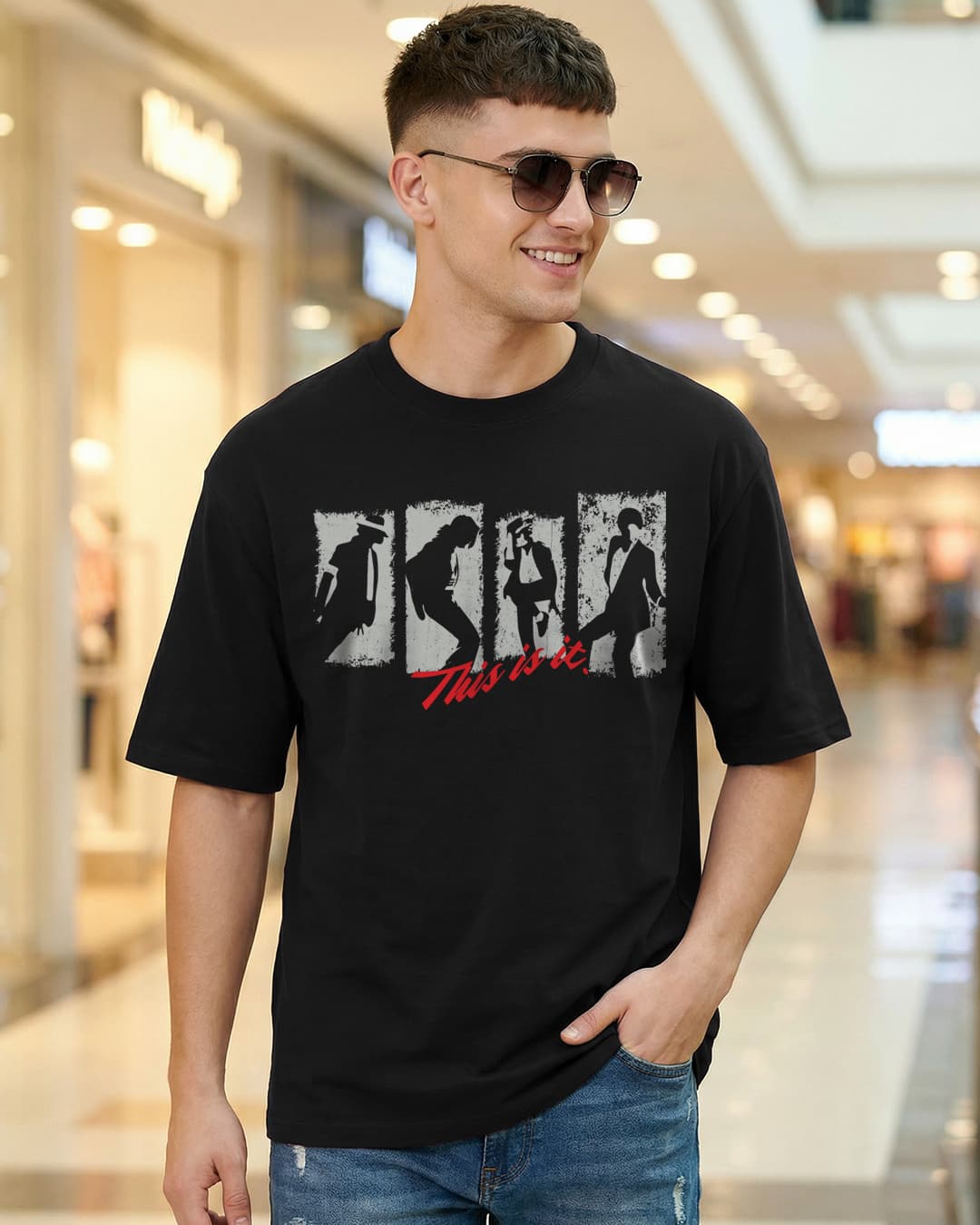 Men's Jet Black This Is It Graphic Printed Oversized T-shirt