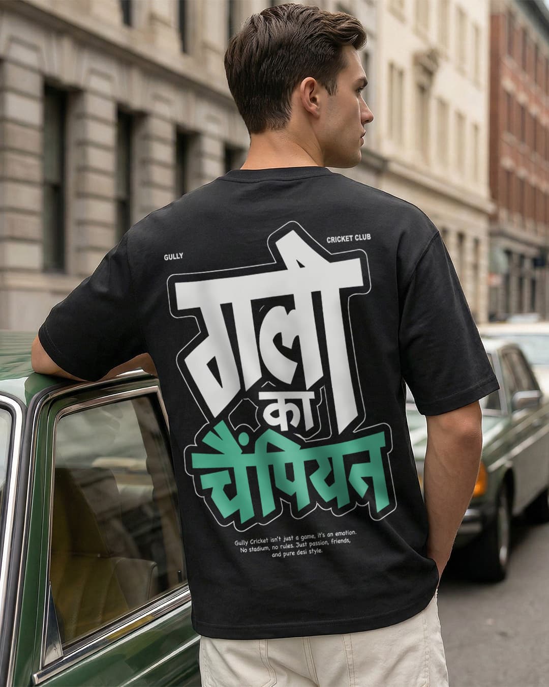 Men's Jet Black Gully Typography Oversized T-shirt